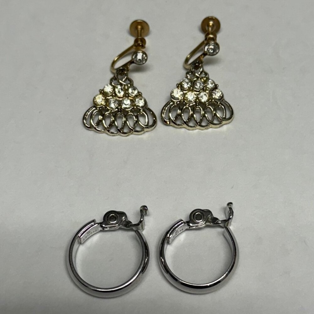 Lot of Two (2) Silver Tone Clip-On Earrings